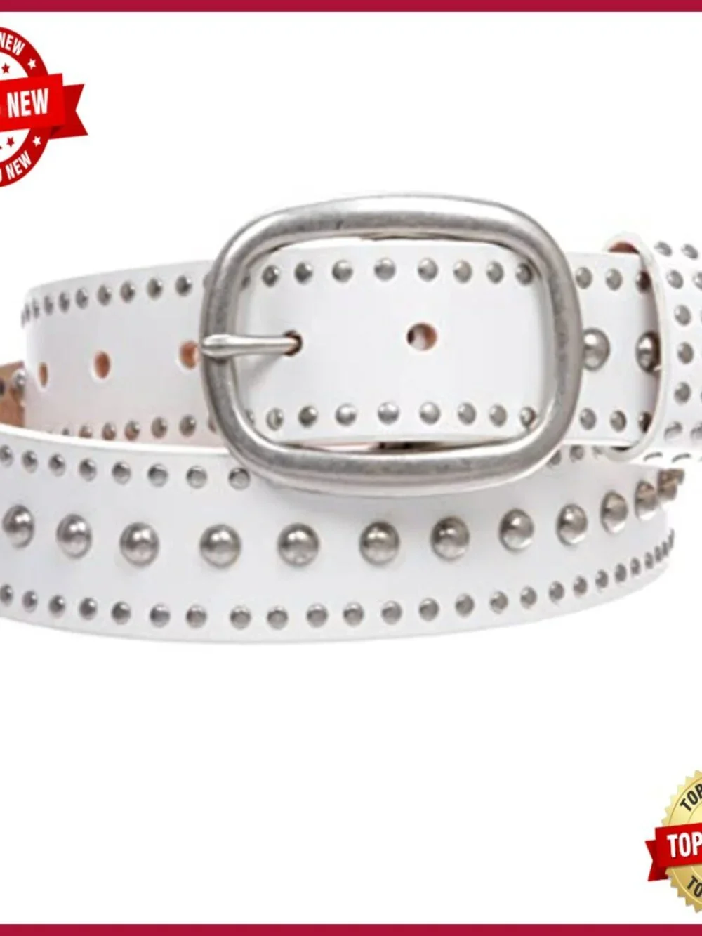 Oval Buckle Studded Leather Belt - Casual Cowhide Belt